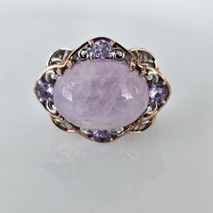 Authentic Kunzite & Amethyst Ring in Palladium Sterling Silver 18k RG Sz 6!